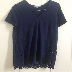 Daniel Rainn Navy V-Neck Top with Knit Back